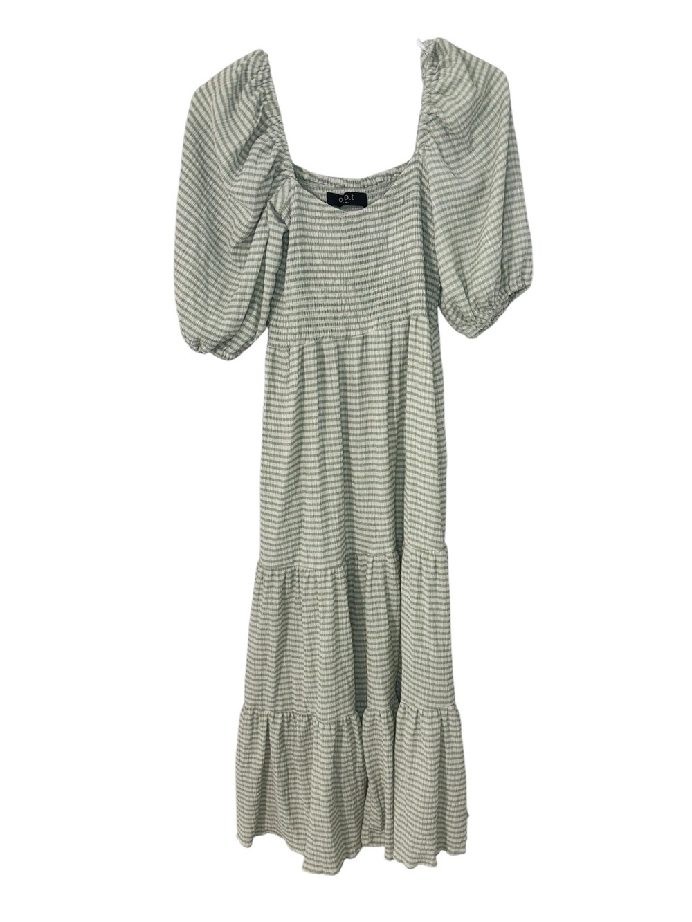O.P.T. Green Gingham Smocked Puff Sleeve Midi Dress M